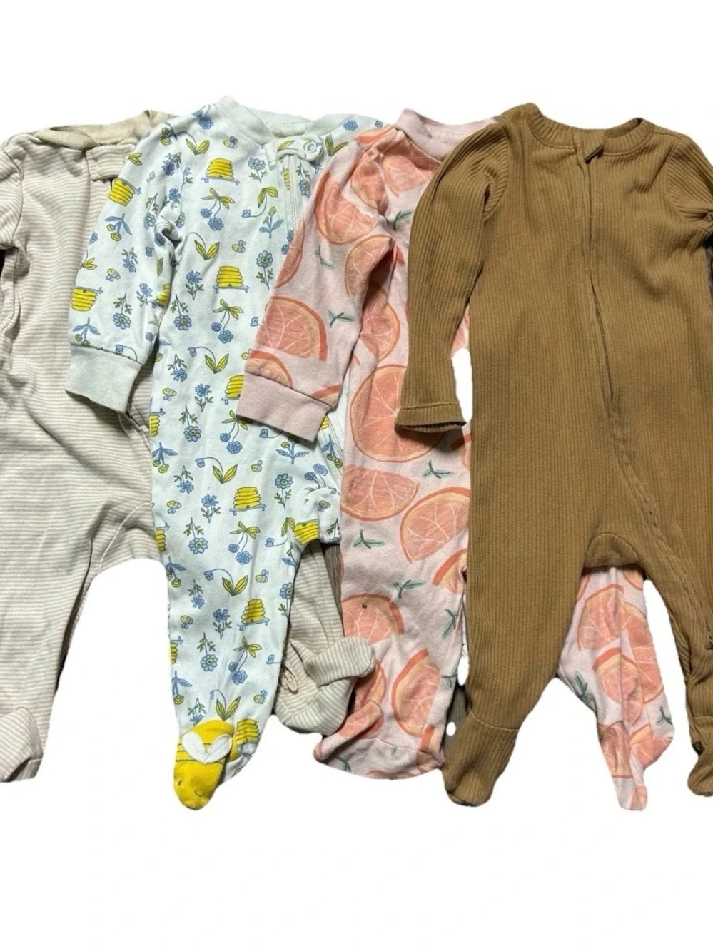 Baby Girl Footie Pajamas Ribbed Striped Bees 2 Way Zipper Size 3-6 Months